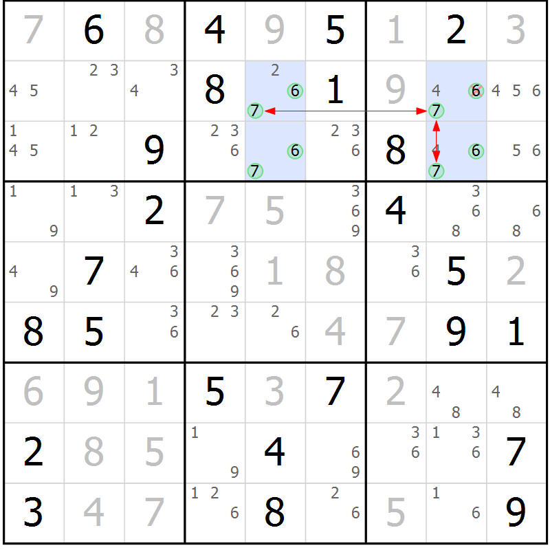 Position des candidats pour la solution de la Gr 43 page 46 du magazine de sudoku Suprême n° 027
