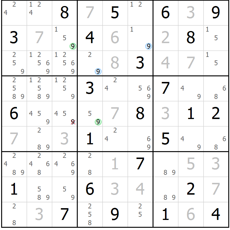 Position des candidats pour la solution de la Gr 44 page 47 du magazine de sudoku Suprême n° 027