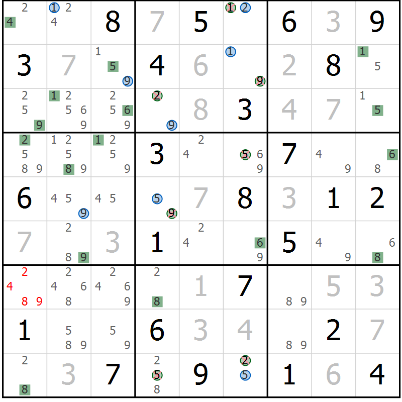 Position des candidats pour la solution de la Gr 44 page 47 du magazine de sudoku Suprême n° 027