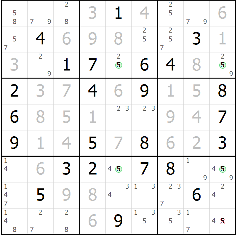 Position des candidats pour la solution de la Gr 45 page 48 du magazine de sudoku Suprême n° 027