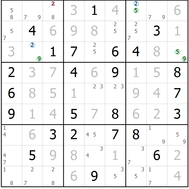 Position des candidats pour la solution de la Gr 45 page 48 du magazine de sudoku Suprême n° 027