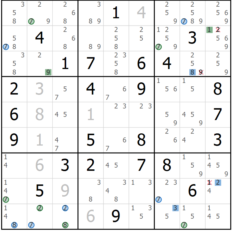 Position des candidats pour la solution de la Gr 45 page 48 du magazine de sudoku Suprême n° 027