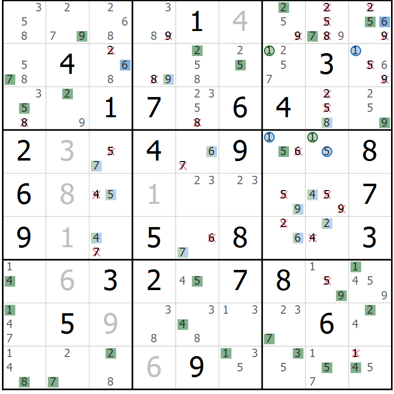 Position des candidats pour la solution de la Gr 45 page 48 du magazine de sudoku Suprême n° 027