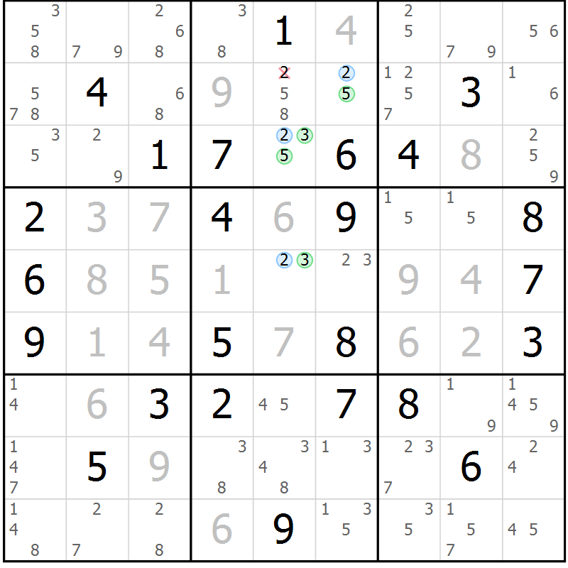Position des candidats pour la solution de la Gr 45 page 48 du magazine de sudoku Suprême n° 027