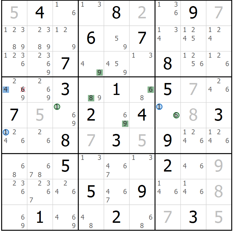 Position des candidats pour la solution de la Gr 46 page 49 du magazine de sudoku Suprême n° 027