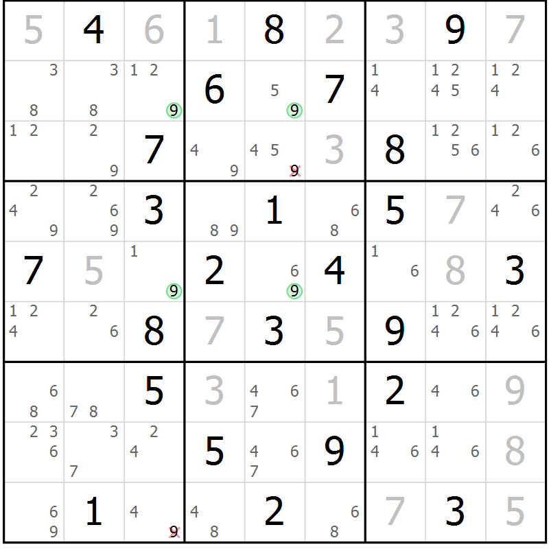 Position des candidats pour la solution de la Gr 46 page 49 du magazine de sudoku Suprême n° 027