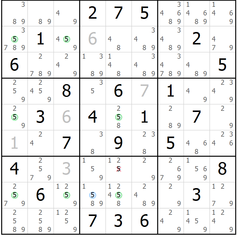 Position des candidats pour la solution de la Gr 47 page 50 du magazine de sudoku Suprême n° 027