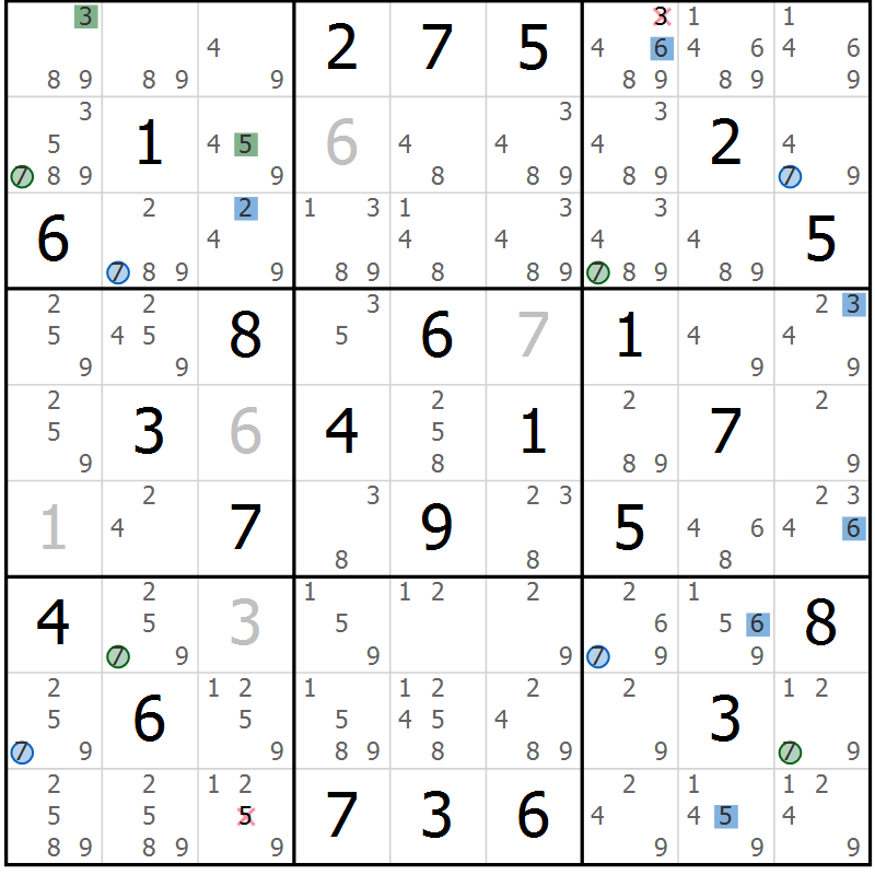 Position des candidats pour la solution de la Gr 47 page 50 du magazine de sudoku Suprême n° 027