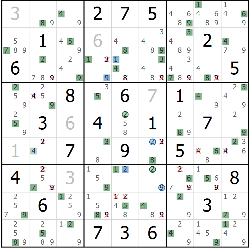 Position des candidats pour la solution de la Gr 47 page 50 du magazine de sudoku Suprême n° 027