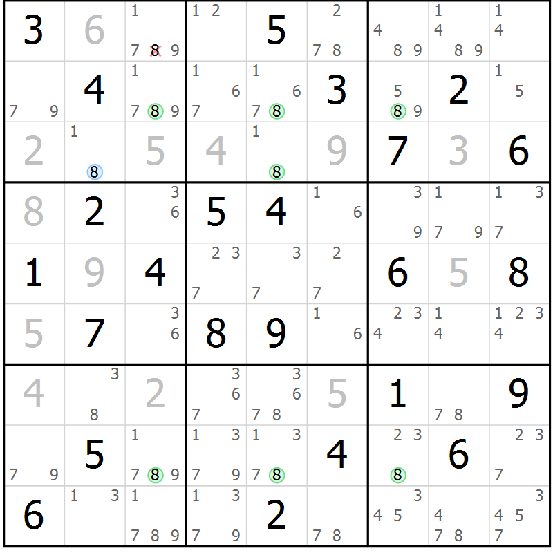 Position des candidats pour la solution de la Gr 48 page 51 du magazine de sudoku Suprême n° 027