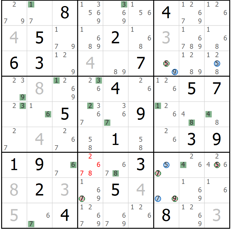 Position des candidats pour la solution de la Gr 49 page 52 du magazine de sudoku Suprême n° 027