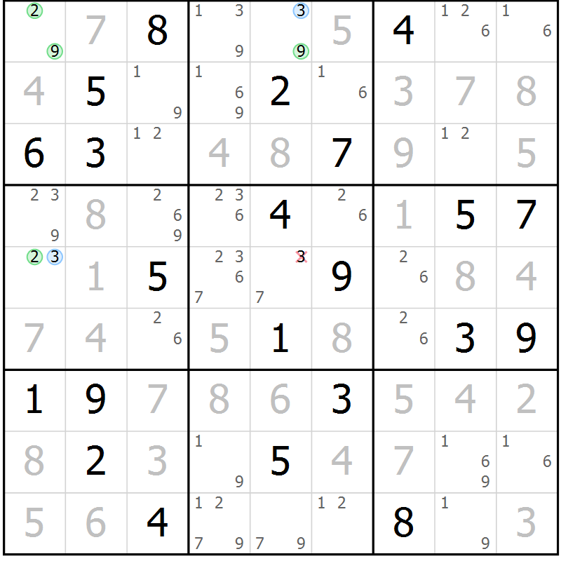 Position des candidats pour la solution de la Gr 49 page 52 du magazine de sudoku Suprême n° 027