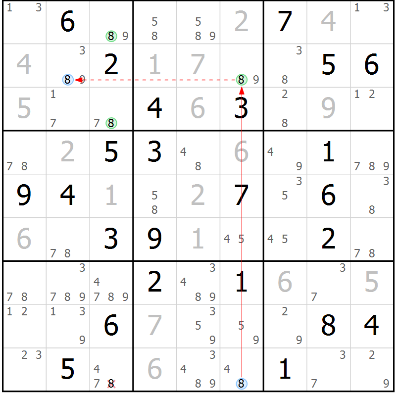 Position des candidats pour la solution de la Gr 50 page 53 du magazine de sudoku Suprême n° 027