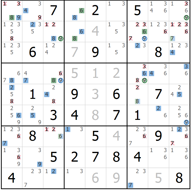 Position des candidats pour la solution de la Gr 51 page 54 du magazine de sudoku Suprême n° 027