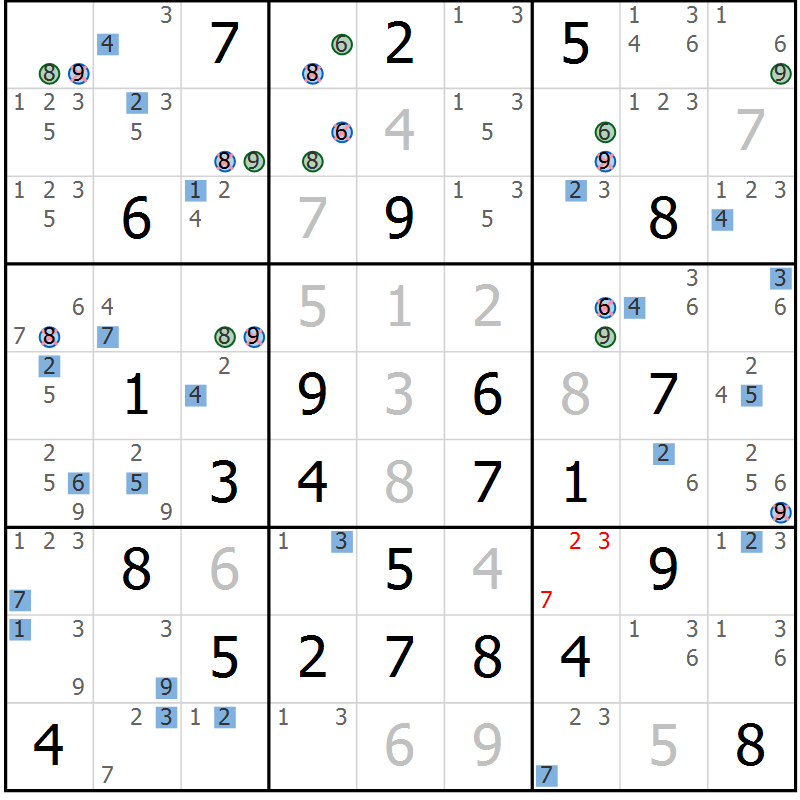Position des candidats pour la solution de la Gr 51 page 54 du magazine de sudoku Suprême n° 027