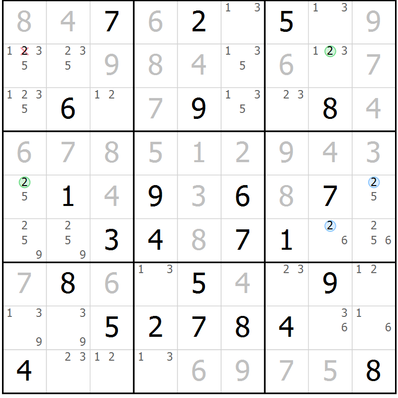 Position des candidats pour la solution de la Gr 51 page 54 du magazine de sudoku Suprême n° 027