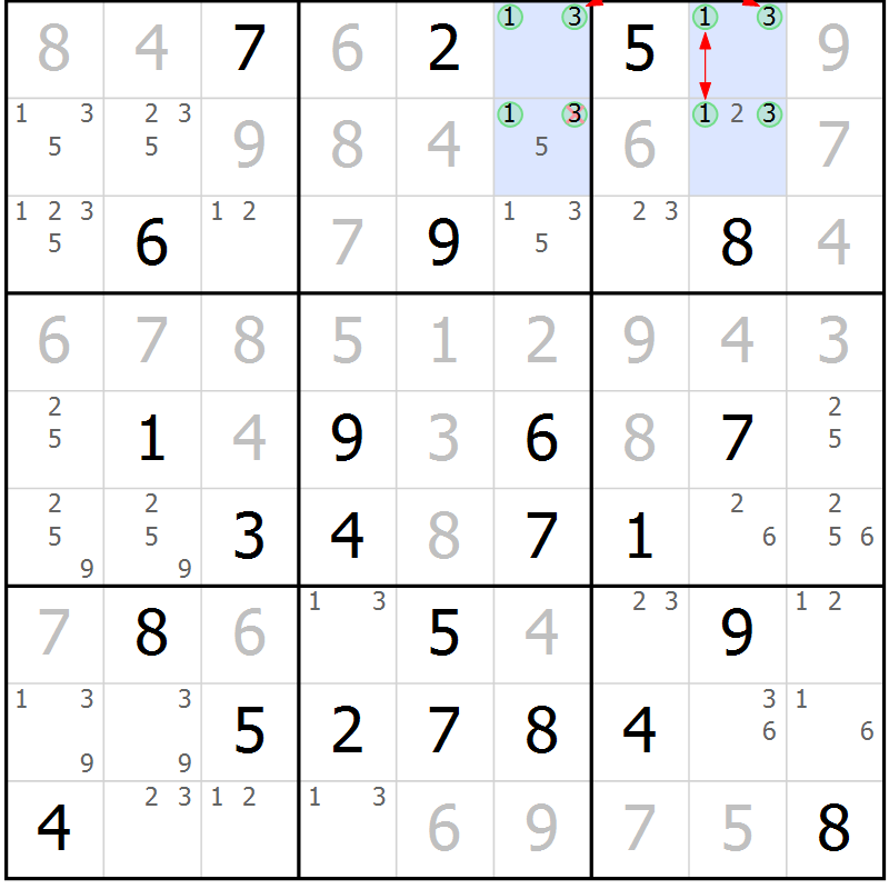 Position des candidats pour la solution de la Gr 51 page 54 du magazine de sudoku Suprême n° 027