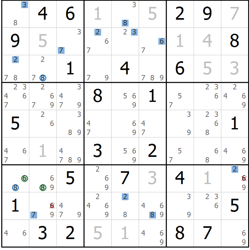 Position des candidats pour la solution de la Gr 52 page 55 du magazine de sudoku Suprême n° 027