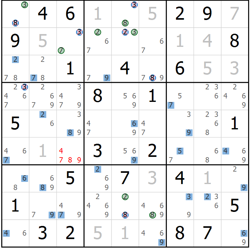 Position des candidats pour la solution de la Gr 52 page 55 du magazine de sudoku Suprême n° 027