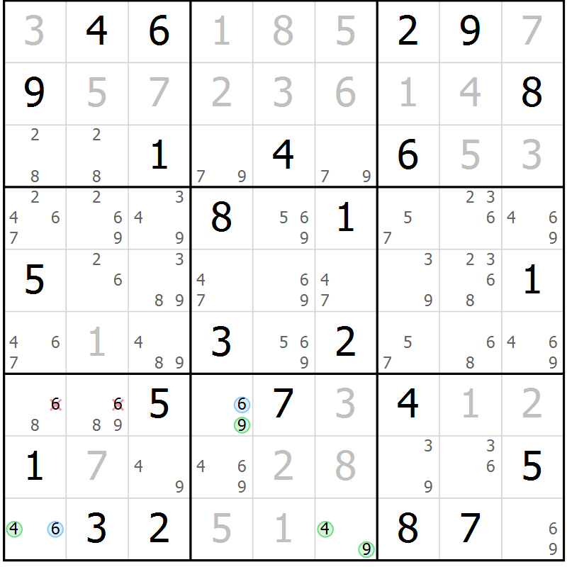 Position des candidats pour la solution de la Gr 52 page 55 du magazine de sudoku Suprême n° 027