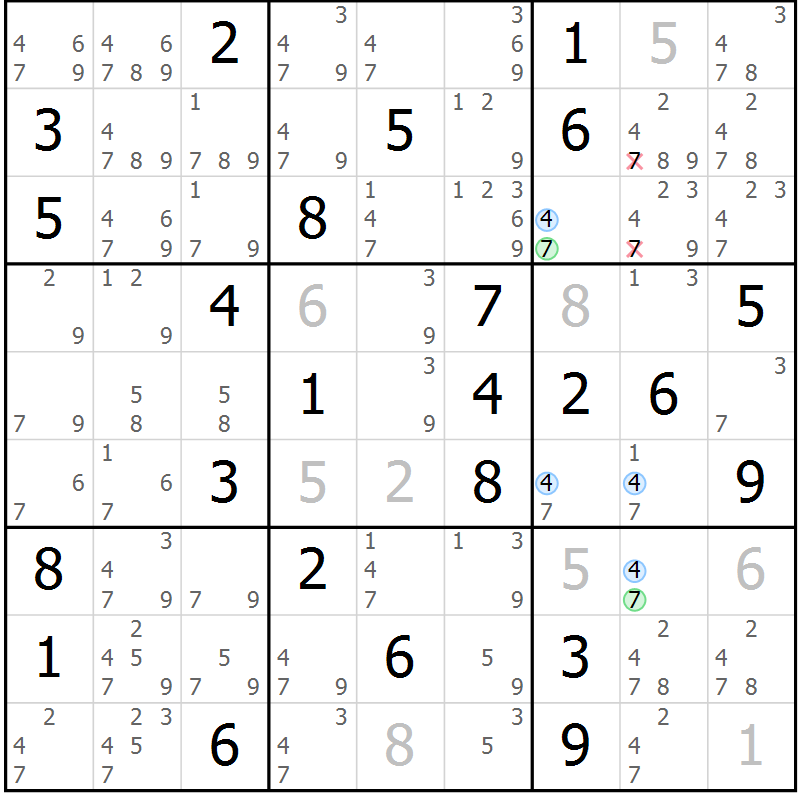 Position des candidats pour la solution de la Gr 53 page 56 du magazine de sudoku Suprême n° 027