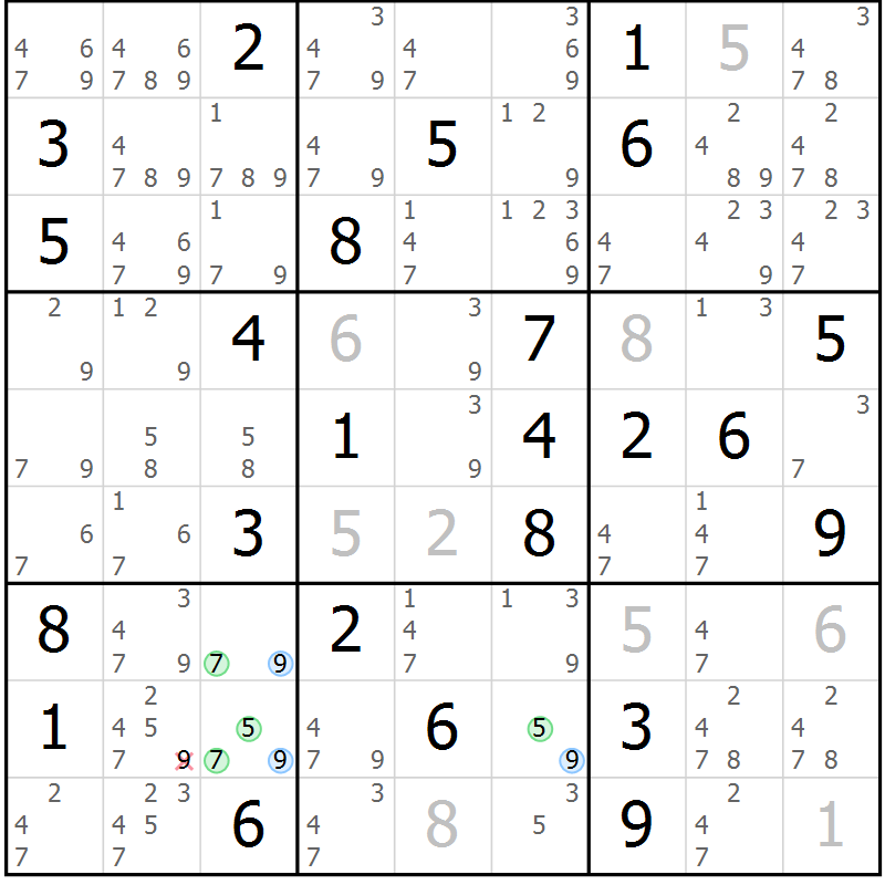 Position des candidats pour la solution de la Gr 53 page 56 du magazine de sudoku Suprême n° 027