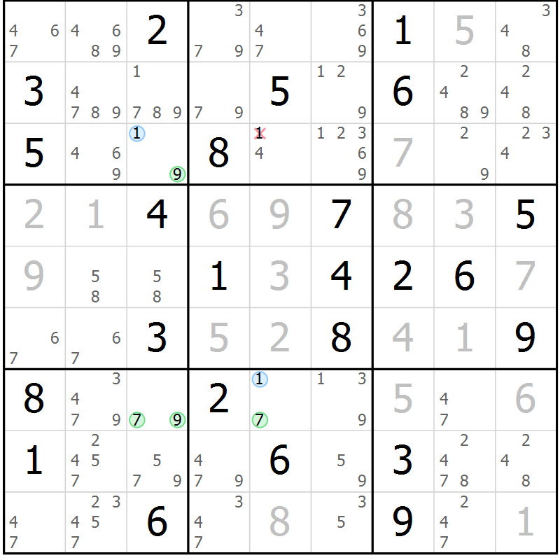 Position des candidats pour la solution de la Gr 53 page 56 du magazine de sudoku Suprême n° 027