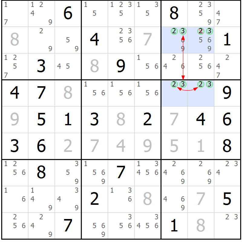 Position des candidats pour la solution de la Gr 54 page 57 du magazine de sudoku Suprême n° 027