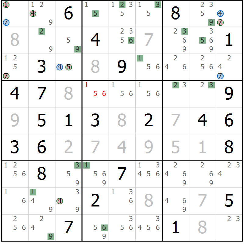 Position des candidats pour la solution de la Gr 54 page 57 du magazine de sudoku Suprême n° 027