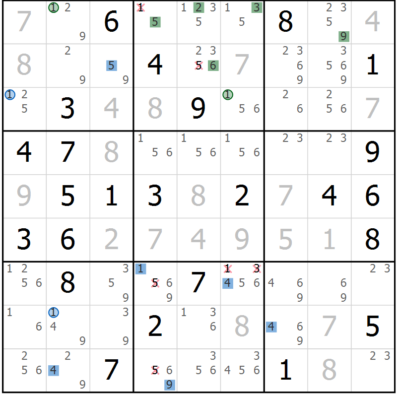 Position des candidats pour la solution de la Gr 54 page 57 du magazine de sudoku Suprême n° 027