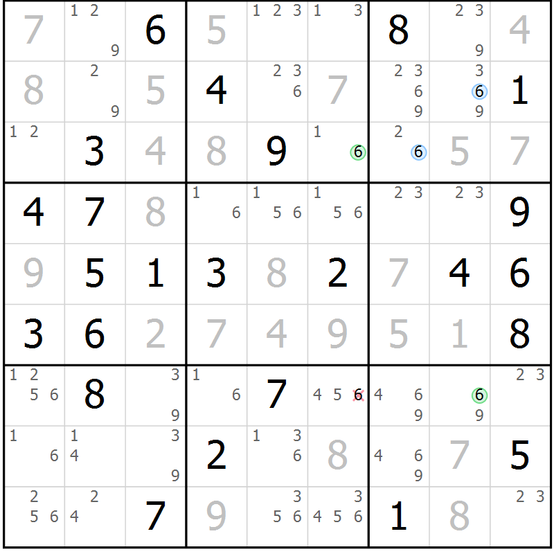Position des candidats pour la solution de la Gr 54 page 57 du magazine de sudoku Suprême n° 027