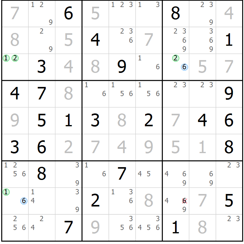 Position des candidats pour la solution de la Gr 54 page 57 du magazine de sudoku Suprême n° 027