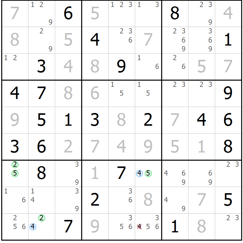 Position des candidats pour la solution de la Gr 54 page 57 du magazine de sudoku Suprême n° 027