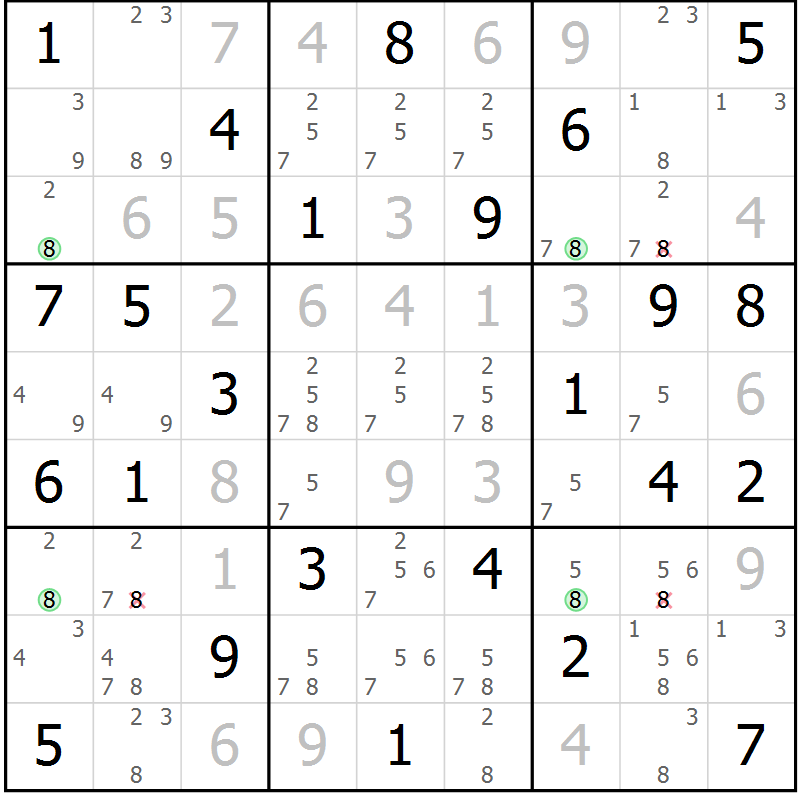 Position des candidats pour la solution de la Gr 55 page 58 du magazine de sudoku Suprême n° 027