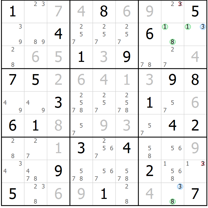 Position des candidats pour la solution de la Gr 55 page 58 du magazine de sudoku Suprême n° 027