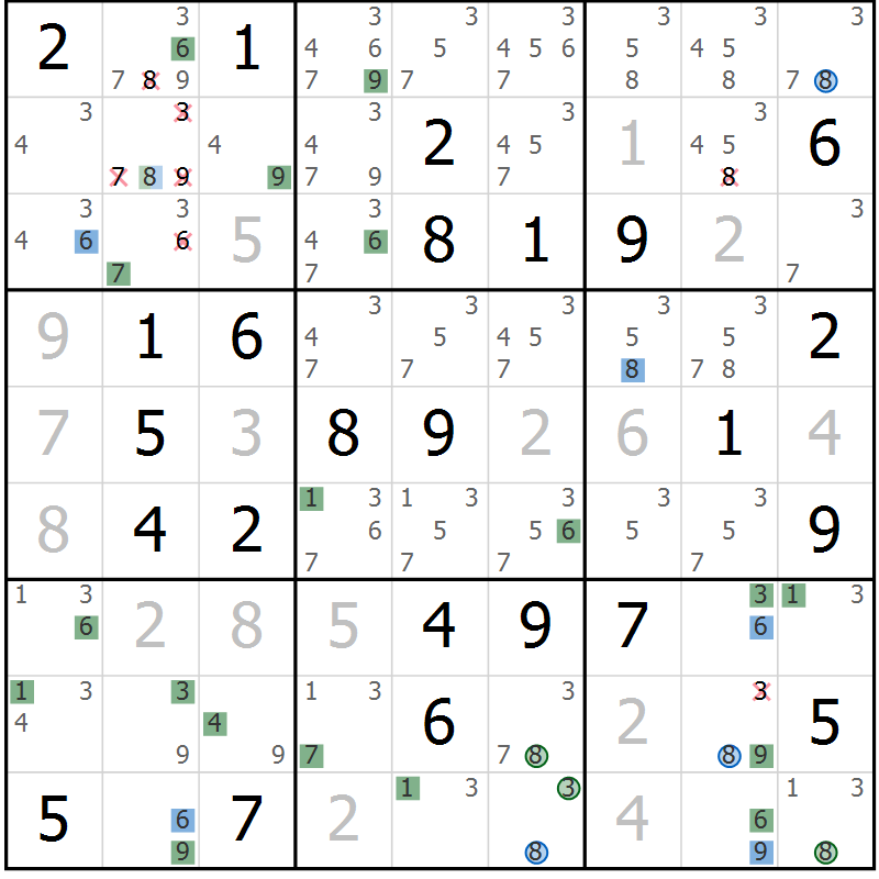 Position des candidats pour la solution de la Gr 56 page 59 du magazine de sudoku Suprême n° 027