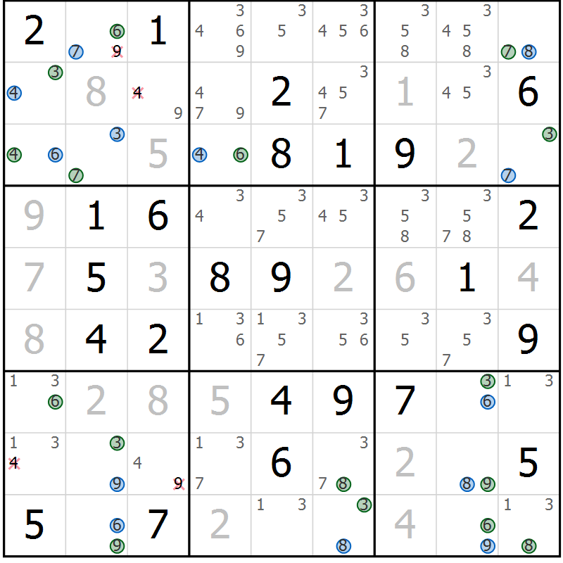 Position des candidats pour la solution de la Gr 56 page 59 du magazine de sudoku Suprême n° 027