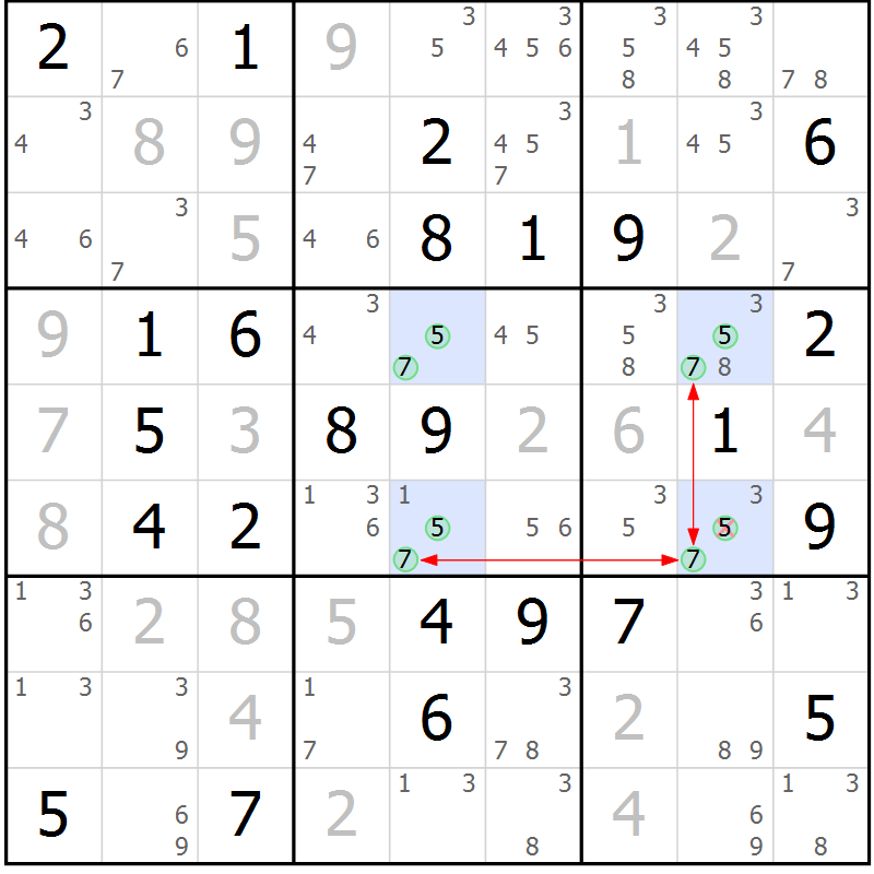 Position des candidats pour la solution de la Gr 56 page 59 du magazine de sudoku Suprême n° 027
