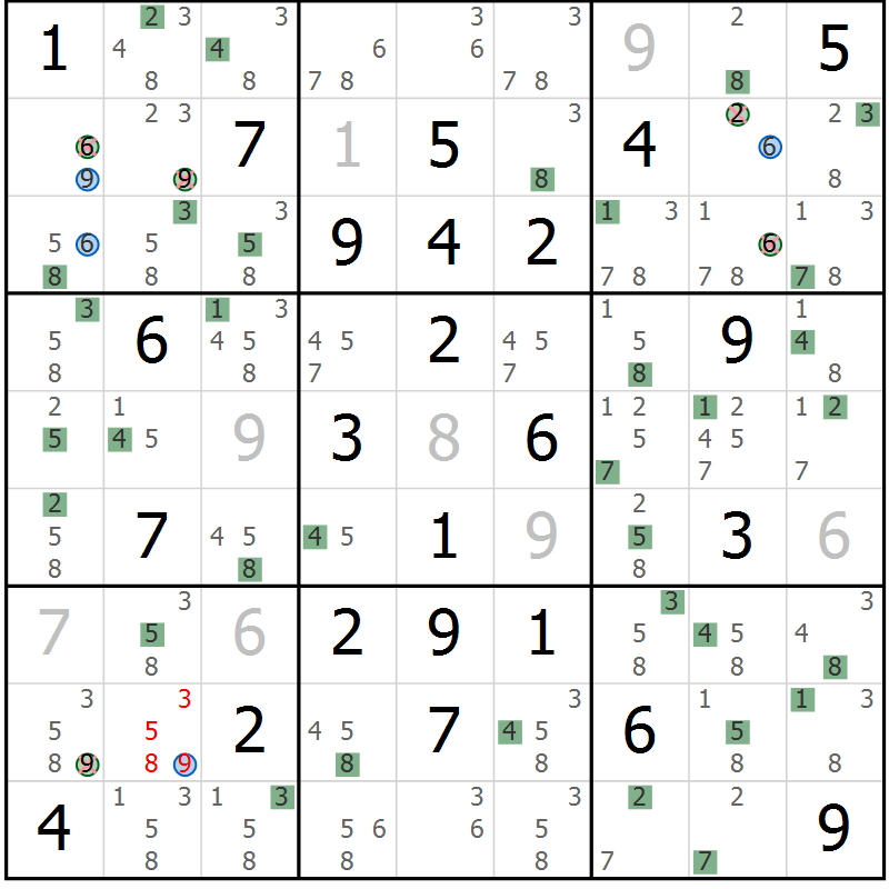 Position des candidats pour la solution de la Gr 57 page 60 du magazine de sudoku Suprême n° 027