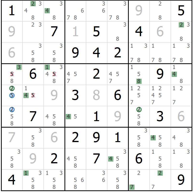Position des candidats pour la solution de la Gr 57 page 60 du magazine de sudoku Suprême n° 027