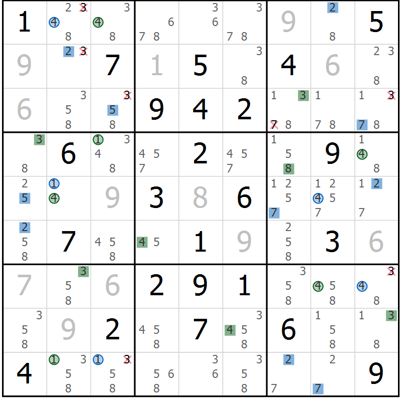 Position des candidats pour la solution de la Gr 57 page 60 du magazine de sudoku Suprême n° 027