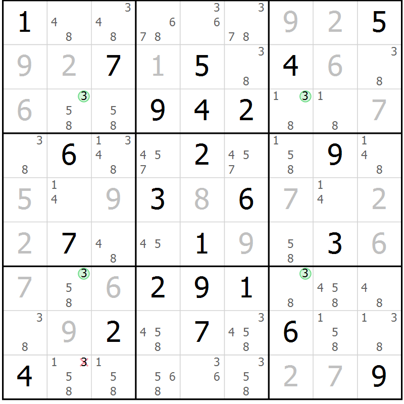 Position des candidats pour la solution de la Gr 57 page 60 du magazine de sudoku Suprême n° 027