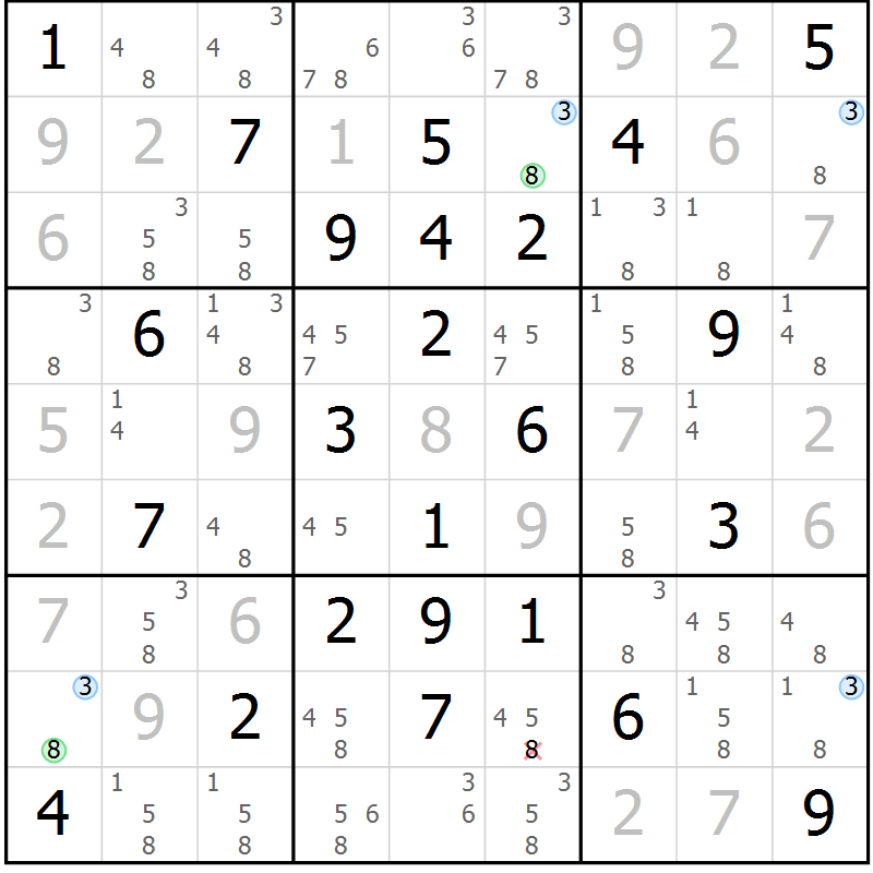 Position des candidats pour la solution de la Gr 57 page 60 du magazine de sudoku Suprême n° 027
