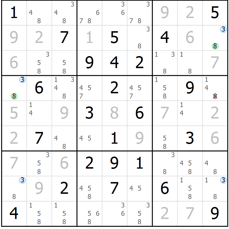 Position des candidats pour la solution de la Gr 57 page 60 du magazine de sudoku Suprême n° 027