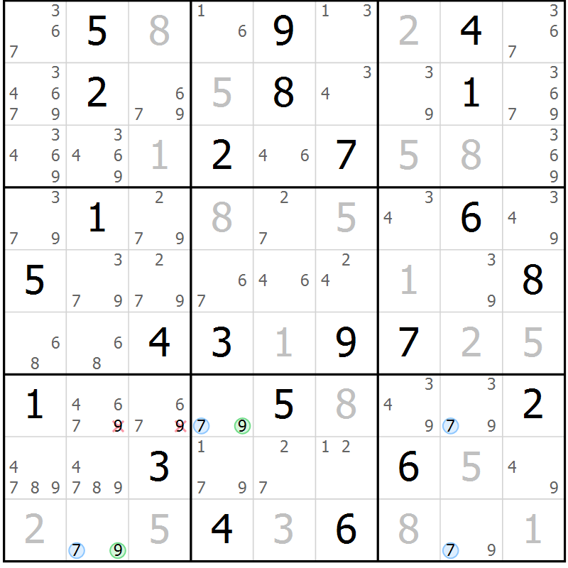 Position des candidats pour la solution de la Gr 58 page 61 du magazine de sudoku Suprême n° 027