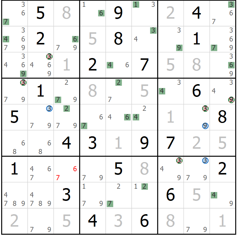 Position des candidats pour la solution de la Gr 58 page 61 du magazine de sudoku Suprême n° 027