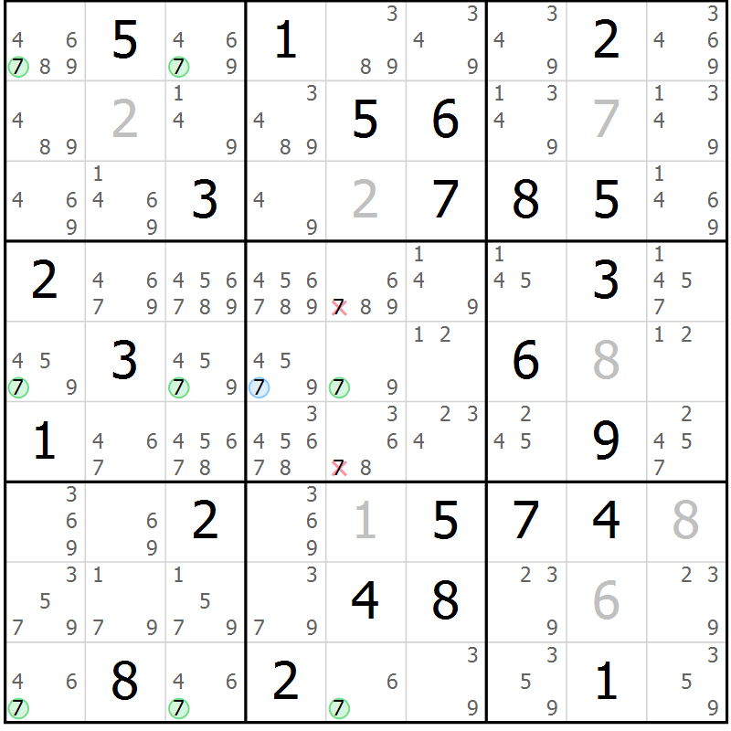 Position des candidats pour la solution de la Gr 59 page 62 du magazine de sudoku Suprême n° 027