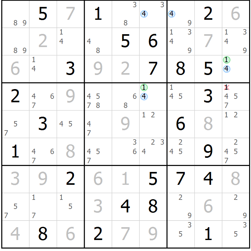 Position des candidats pour la solution de la Gr 59 page 62 du magazine de sudoku Suprême n° 027