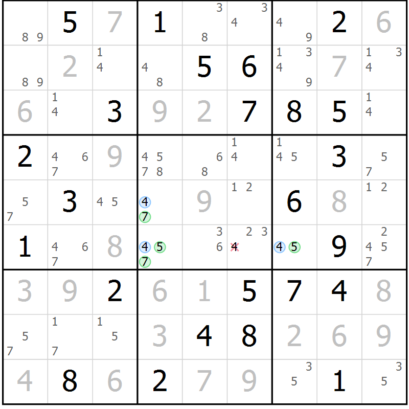 Position des candidats pour la solution de la Gr 59 page 62 du magazine de sudoku Suprême n° 027