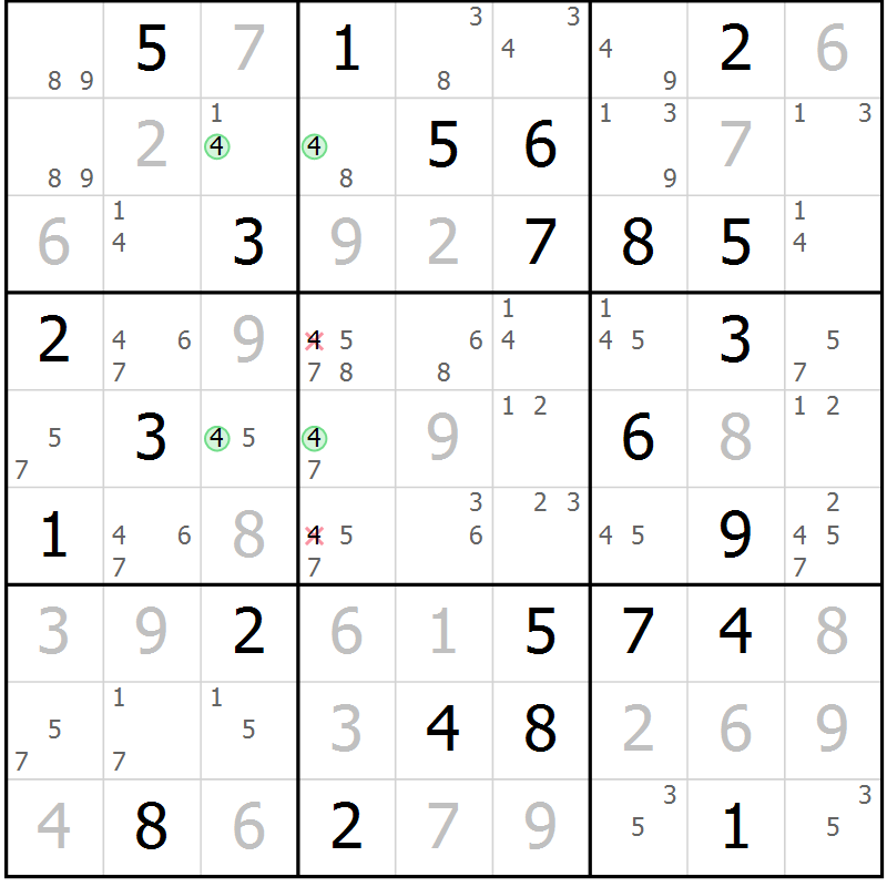 Position des candidats pour la solution de la Gr 59 page 62 du magazine de sudoku Suprême n° 027